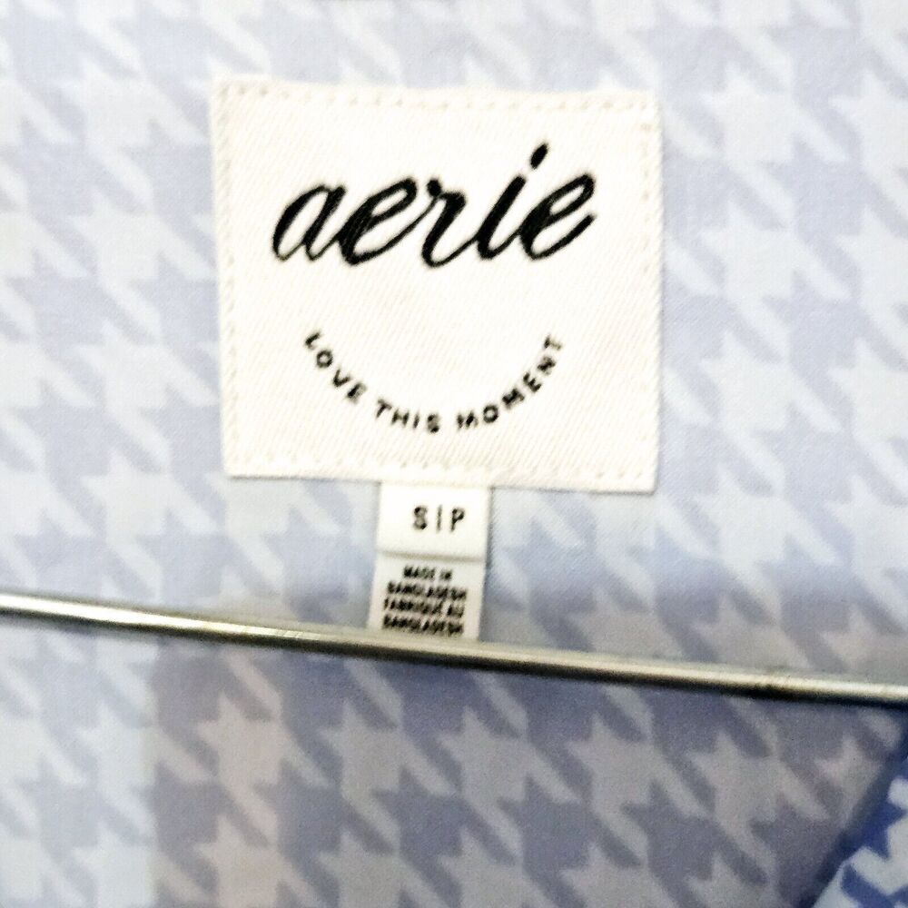 NWOT Aerie Pajama Top Silky Blue and White button down Small - Picture 3 of 3